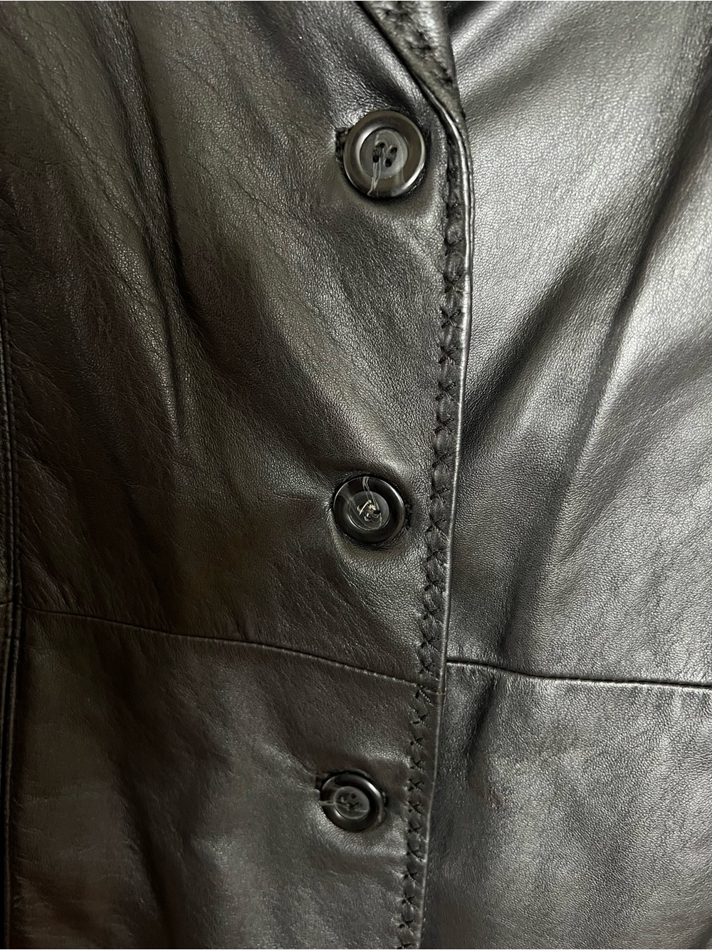 Beautiful Stitching Detail Black Leather Button Blazer Style Jacket - Picture 5 of 11